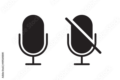 Mic On And Mute Flat Style. Mic On And Mute silhouette icon