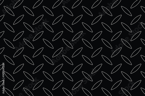 Black and white diamond plate texture pattern with repeating geometric shapes. Industrial metal surface design for flooring, vehicle steps, or machinery. Stark, minimalist, and non-slip.