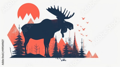 Flat design moose vector on white background