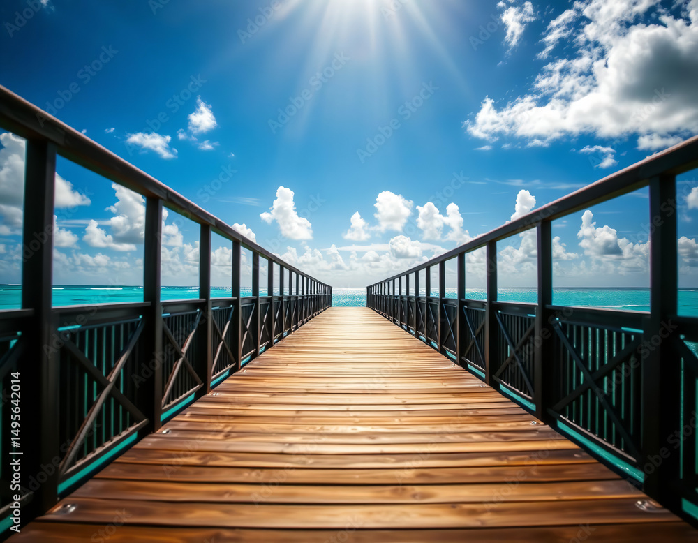 Fototapeta premium Tropical Beach With Wooden Pier View