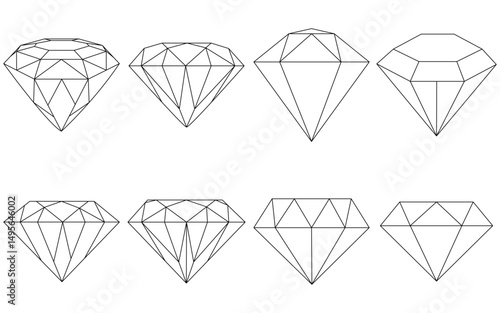 Diamond Gem & Jewelry Icon Set – Flat, Outline, and  Vector Collection