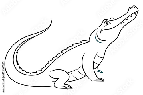 Crocodile animal in continuous line sketch