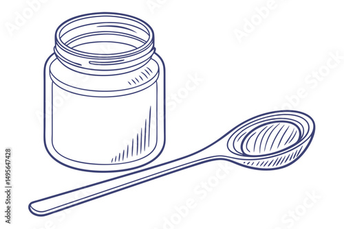 Honey jar and spoon line drawing illustration