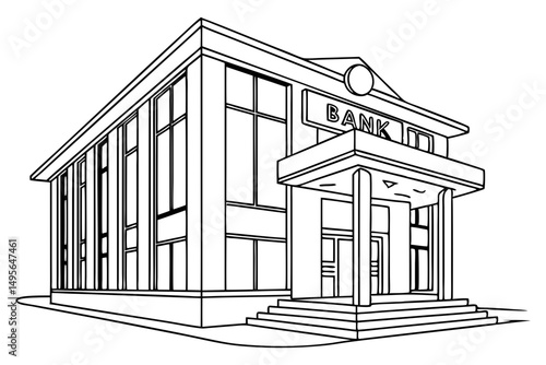 Bank building line art vector drawing