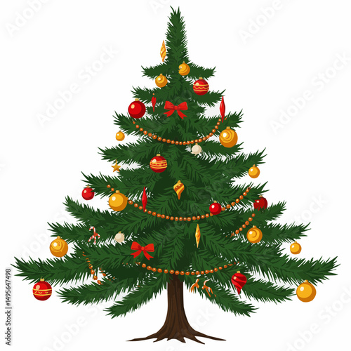 A vibrant Christmas tree, decorated with ornaments, ready for festive season. A beautiful holiday decoration, a symbol of the season, is ready to decorate the room