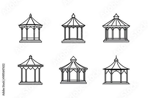 gazebo line art vector illustration