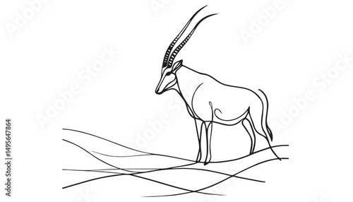 Continuous one single minimal line drawing Oryx
