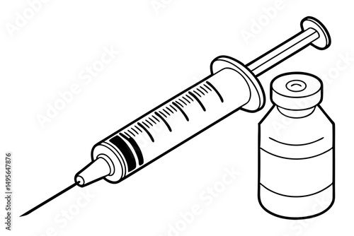 Medical syringe and vial line drawing