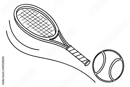 Simple tennis racket drawing in line sketch style