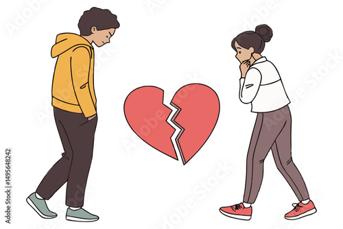 Heartbreak concept line drawing of young couple