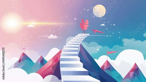 Vector illustration of career journey with steps and milestones