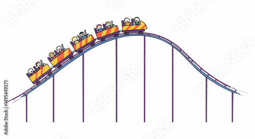 Roller coaster with people on a track enjoying a thrilling ride