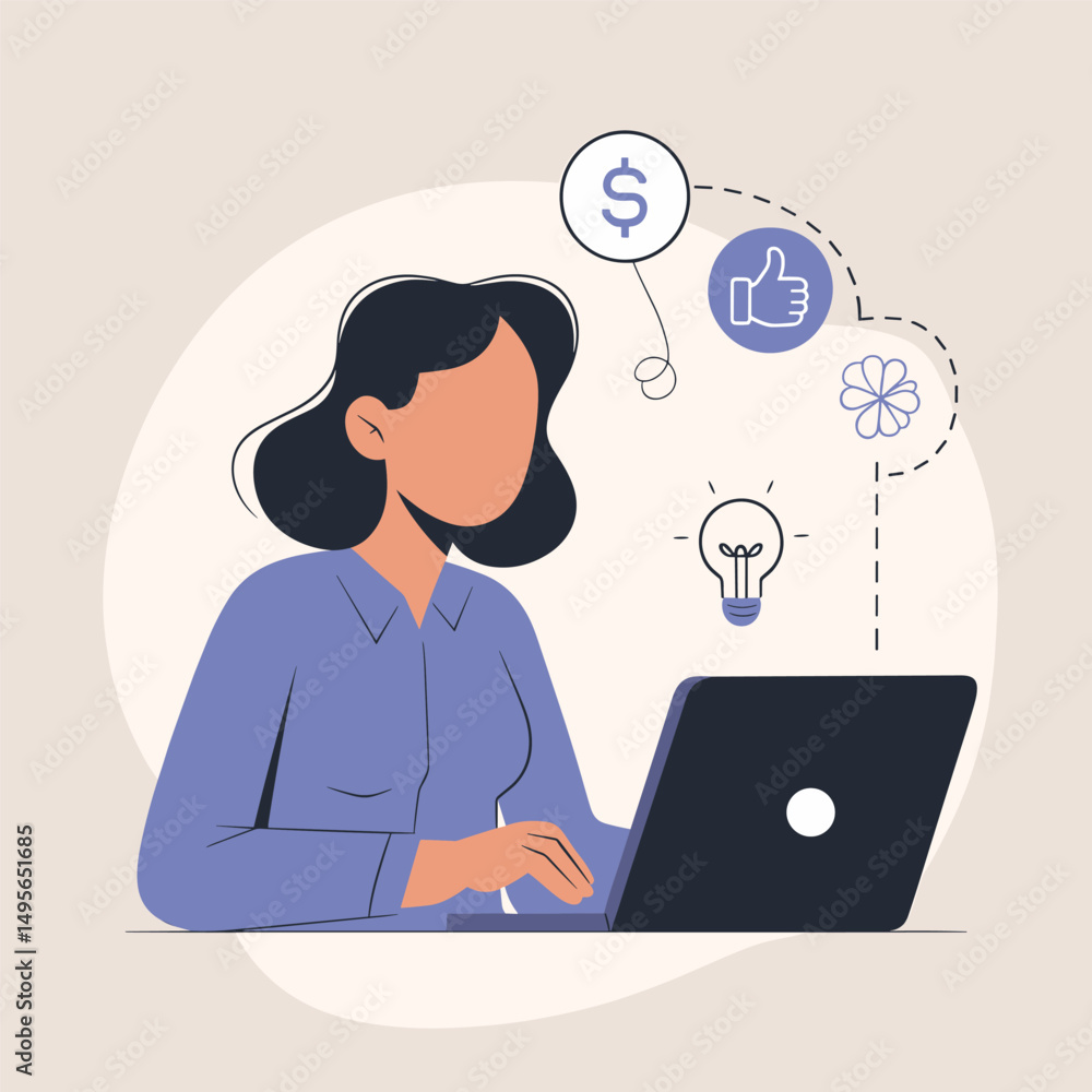 Woman working on laptop with online ideas Woman working on laptop with online ideas