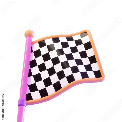 3D Render of a Cartoon Checkered Racing Flag