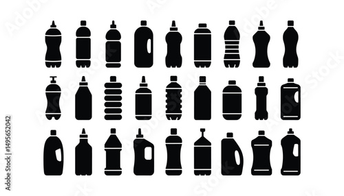 different types of bottle set silhouettes vector