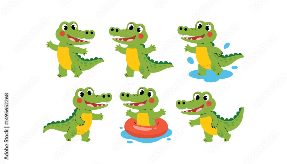 Obraz premium funny crocodile set , wild animal vector on white background