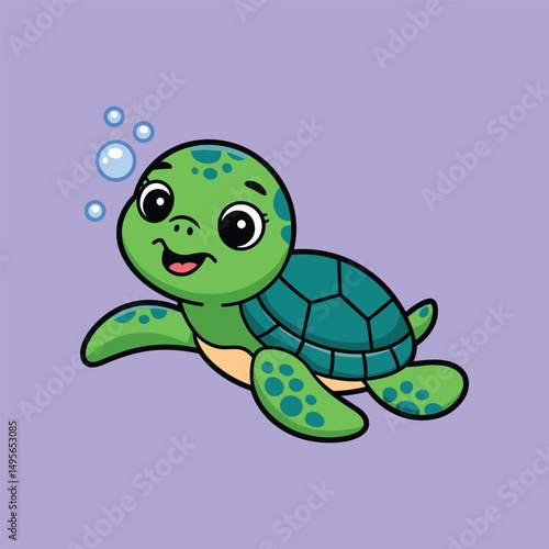 Cute Cartoon Cheerful smiling turtle swimming on water vector 