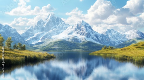 Snowcapped Mountains Reflecting in a Calm Lake