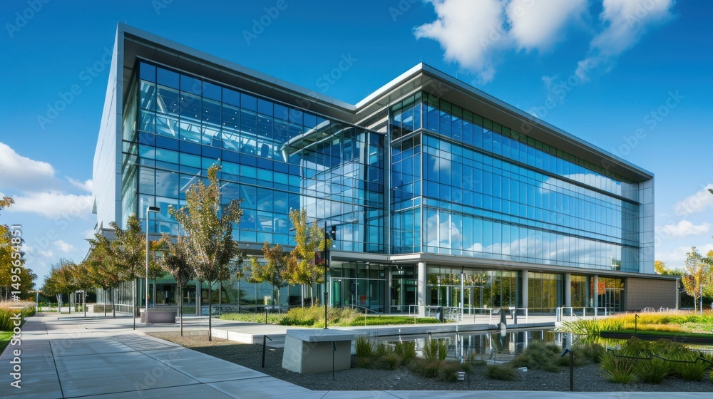 Obraz premium Corporate headquarters building with glass facade