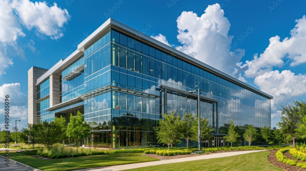 Obraz premium Corporate headquarters building with glass facade