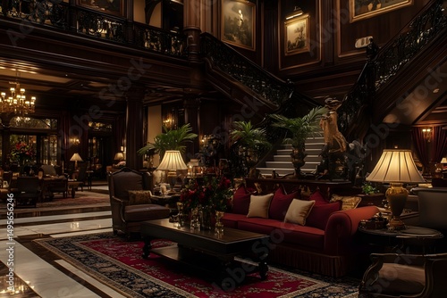 Elegant hotel lobby under warm lighting
