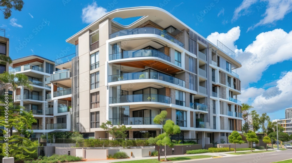 Fototapeta premium Stylish modern apartment building with balconies