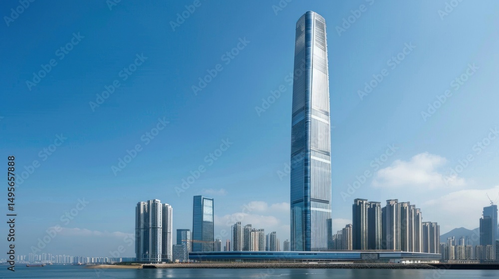 Naklejka premium all glass office tower against blue sky