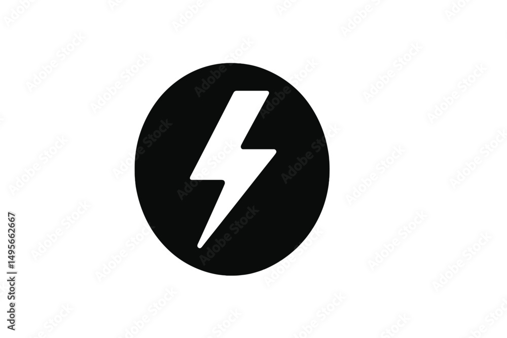 Symbol representing electricity with a lightning bolt within a circular shape on a white background Symbol representing electricity with a lightning bolt within a circular shape on a white background
