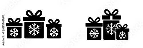 Decorative holiday gift boxes with snowflake designs arranged for celebration in a winter theme