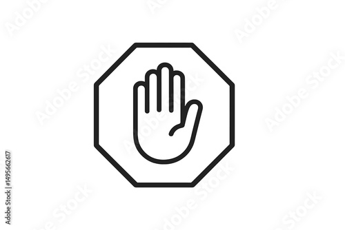 Stop hand symbol in black outline on white background representing a warning or instruction