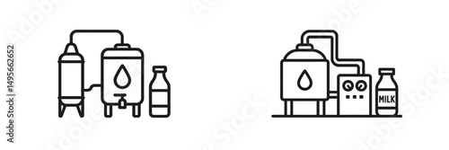 Milk processing equipment showing storage tanks and bottling system for dairy production in a factory setting