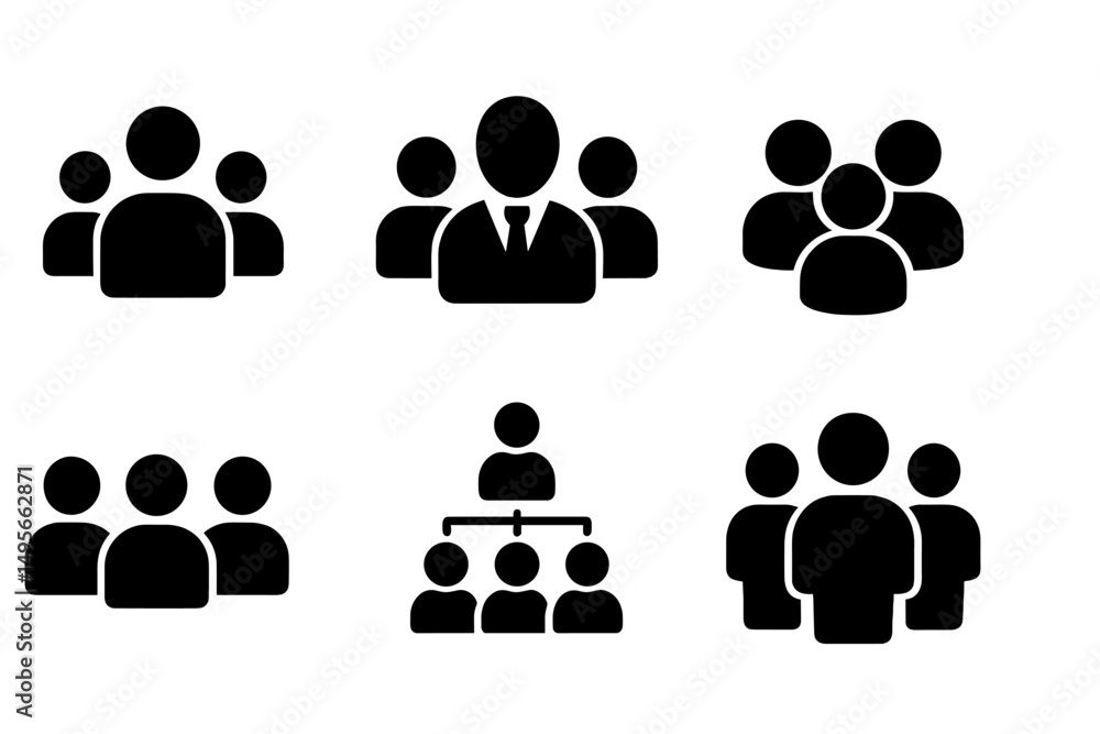 Diverse icon representations of people and groups for use in presentations or digital design projects Diverse icon representations of people and groups for use in presentations or digital design projects