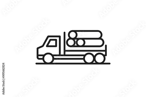 Delivery truck transporting logs on a rural road during daytime with clear skies overhead