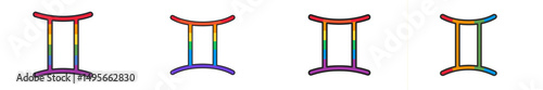 Colorful Gemini symbols representing astrological signs with vibrant rainbow hues for creative designs and art