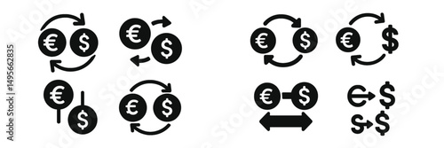 Currency exchange symbols illustrating financial transactions and market dynamics in a minimalist design