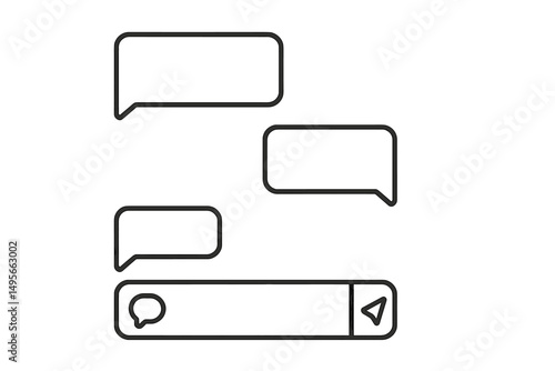 Digital messaging interface showing speech bubbles and a chat input area on a minimalistic background