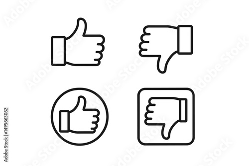 Graphic representation of thumbs up and thumbs down symbols in various styles