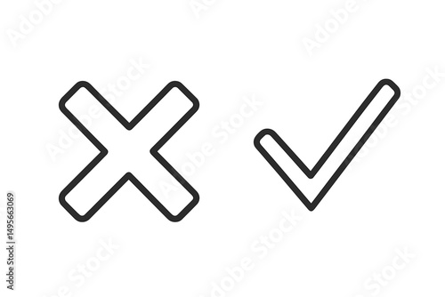 Symbols representing incorrect and correct choices in a minimalist design for educational or instructional purposes