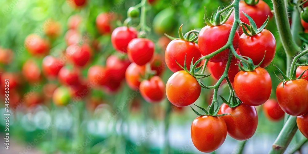 A Bountiful Harvest of Ripe Red Tomatoes Growing on the Vine in a Lush Green Garden