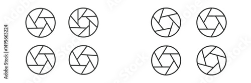 Collection of camera aperture symbols arranged in a grid format, showcasing different aperture designs and styles for photography enthusiasts