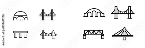 Various designs of modern bridges featuring different architectural styles and structures in a minimalist style