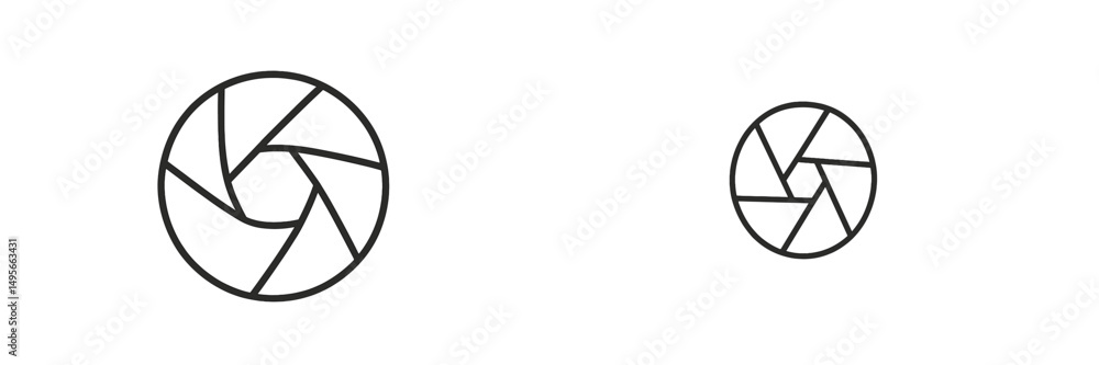 Graphic representation of camera shutter icons showcasing different sizes in a minimalist style Graphic representation of camera shutter icons showcasing different sizes in a minimalist style