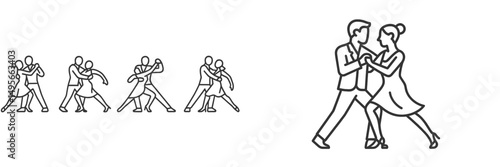 Couples dancing tango in a ballroom during an evening event with elegant attire and lively music