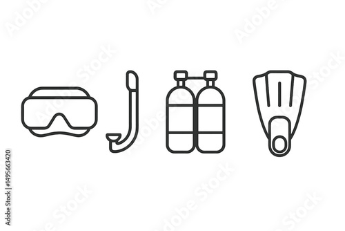Equipment for underwater exploration including snorkeling gear and scuba tanks for aquatic adventures