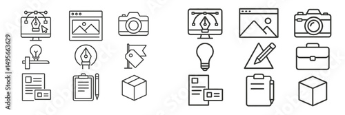 Collection of creative design and photography icons representing various digital media tools and techniques