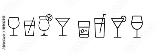 Various drink outlines showcasing popular cocktails and beverages in a minimalist design suitable for a bar or restaurant menu