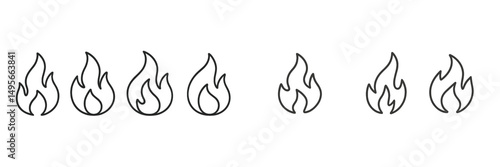 Different styles of fire illustrations showcasing flames in various sizes and designs on a minimalistic background