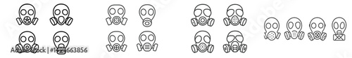Illustrations of various gas masks showcasing different designs and styles for safety and protection