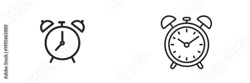 Two vintage alarm clocks with different designs showing different times on white background