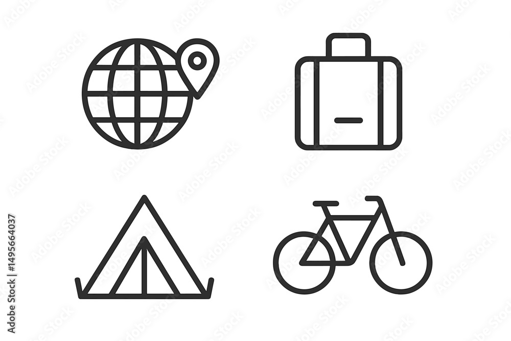 Fototapeta premium Exploring adventure activities with camping, biking, and travel icons for outdoor enthusiasts